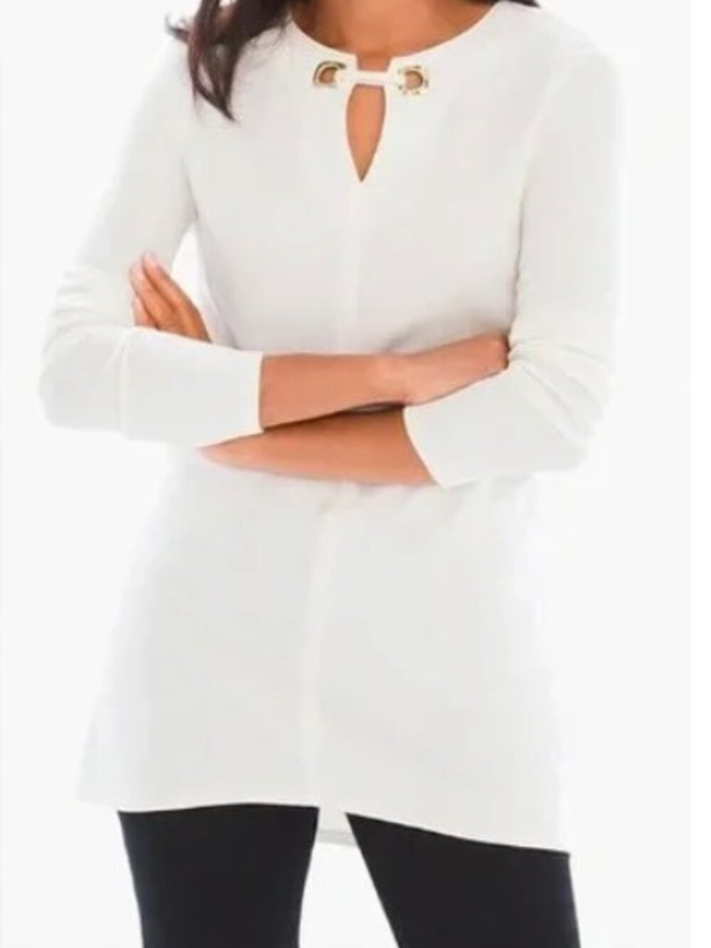 Elegant Tailored Chico's Ecru Tunic with Gold Hardware Detail - sz L - NWT!!